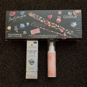 Royale Emoji Ceramic Flat Iron, hair serum & heat protector